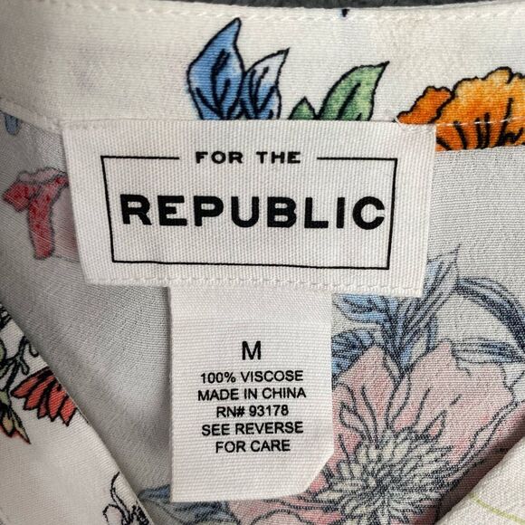 FOR THE REPUBLIC Women's Size M White Floral Long Sleeve Button Up Blouse - Picture 3 of 10